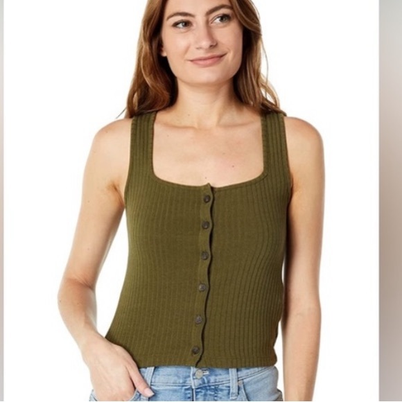 NWT Madewell Ribbed Button Front Crop Tank Olive Green - Picture 1 of 9